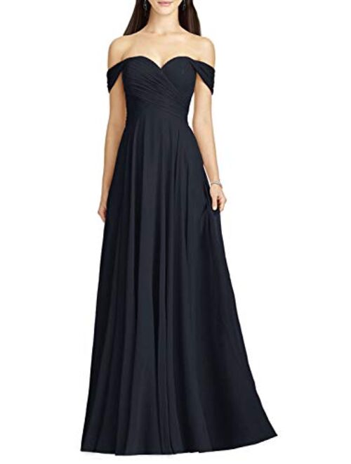 Women's Bridesmaid Dresses for Wedding Party Elegant Off Shoulder Evening Prom Dress Long Chiffon Formal Dress