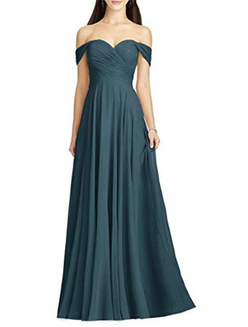 Women's Bridesmaid Dresses for Wedding Party Elegant Off Shoulder Evening Prom Dress Long Chiffon Formal Dress