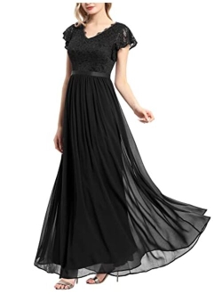 Dressystar Women's Long Formal Dress Halter Lace Chiffon Dress Wedding Bridesmaid Party Gown