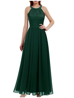 Dressystar Women's Long Formal Dress Halter Lace Chiffon Dress Wedding Bridesmaid Party Gown