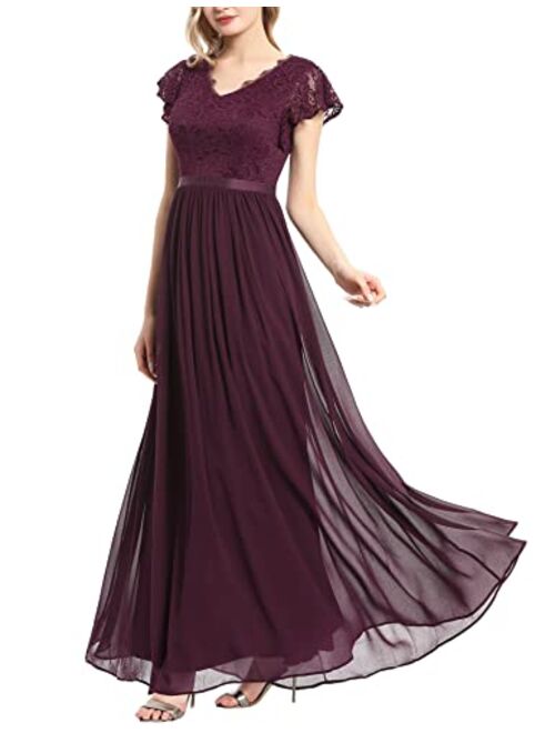 Dressystar Women's Long Formal Dress Halter Lace Chiffon Dress Wedding Bridesmaid Party Gown