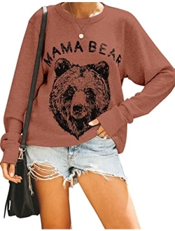 Womens Mama Bear Sweatshirt Crewneck Loose Fit Cute Long Sleeve Tops Graphic Fall Outfits Winter Clothes