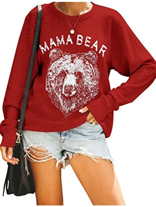 Blooming Jelly Womens Mama Bear Sweatshirt Crewneck Loose Fit Cute Long Sleeve Tops Graphic Fall Outfits Winter Clothes