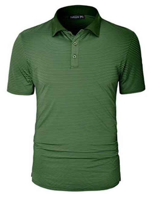 TAPULCO Dry Fit Golf Shirts for Men Stretch Tech Performance Ventilated Stripe Polo Athletic Casual Collared T-Shirt