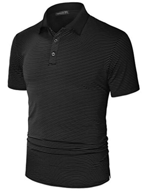 TAPULCO Dry Fit Golf Shirts for Men Stretch Tech Performance Ventilated Stripe Polo Athletic Casual Collared T-Shirt