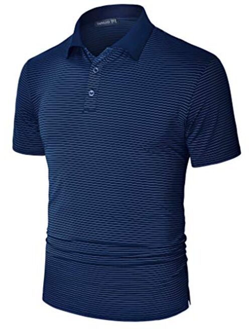 TAPULCO Dry Fit Golf Shirts for Men Stretch Tech Performance Ventilated Stripe Polo Athletic Casual Collared T-Shirt