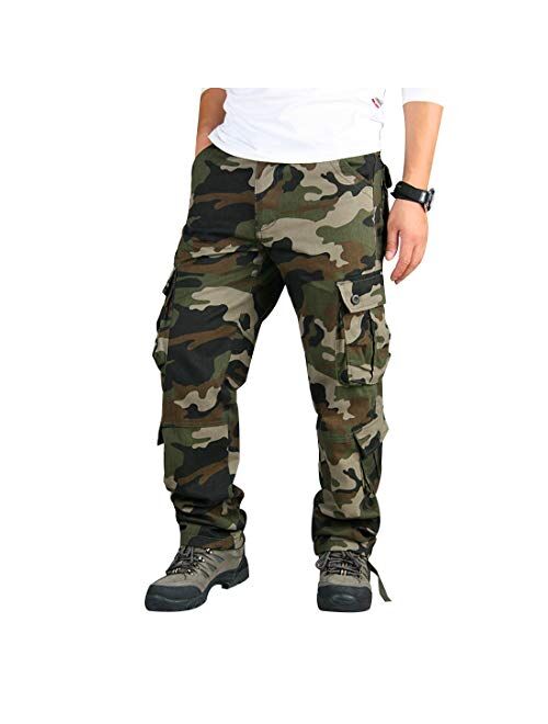 zeetoo Mens Relaxed-Fit Cargo Pants Multi Pocket Military Camo Combat Work Pants