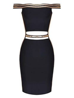 Whoinshop Women's Sexy Mesh Off Shoulder Cocktail Bandage Dress