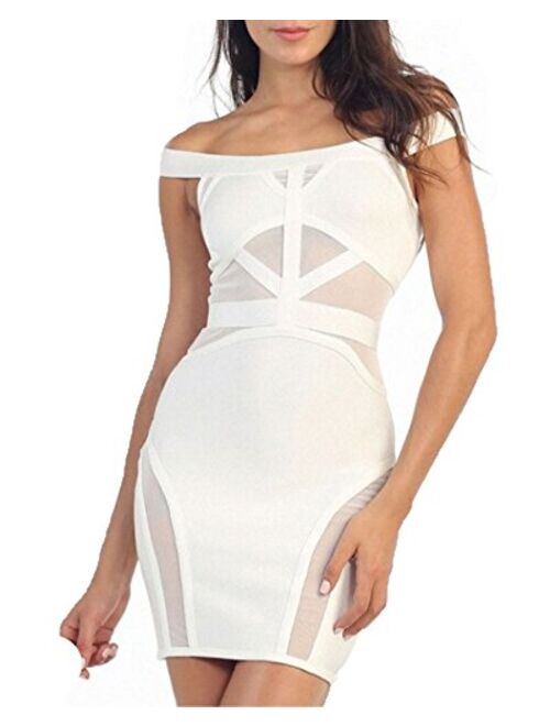 Whoinshop Women's Sexy Mesh Off Shoulder Cocktail Bandage Dress