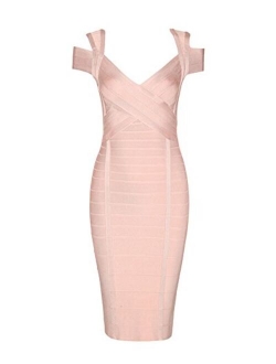 Women's Elegant Off Shoulder Knee Length Bodycon Night Party Bandage Dress