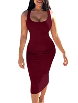 GOKATOSAU Women's Sexy Bodycon Basic Tank Sleeveless Stretchy Casual Club Long Dress