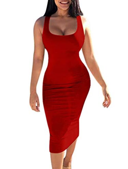 GOKATOSAU Women's Sexy Bodycon Basic Tank Sleeveless Stretchy Casual Club Long Dress