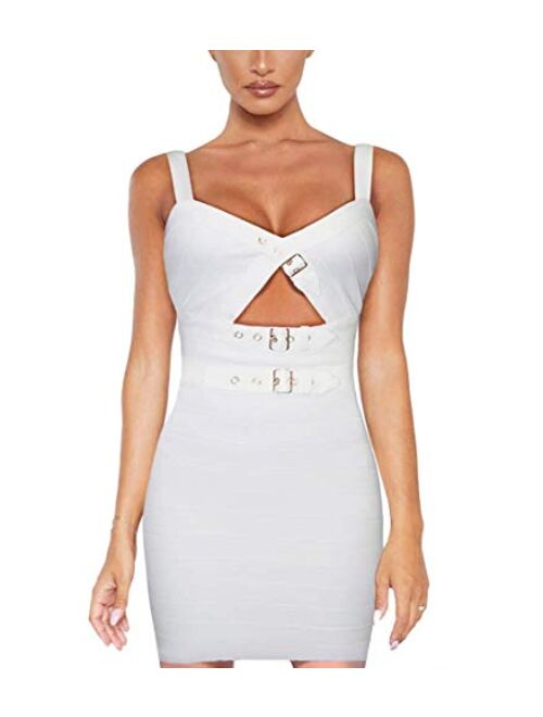 Hybrid & Company Womens Sexy V Neck Off Shoulder Bodycon Stretch Knee Length Midi Bandage Dress for Party