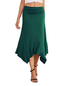 PrinStory Women's Casual Elegant Flowy Handkerchief Hemline Midi Skirt