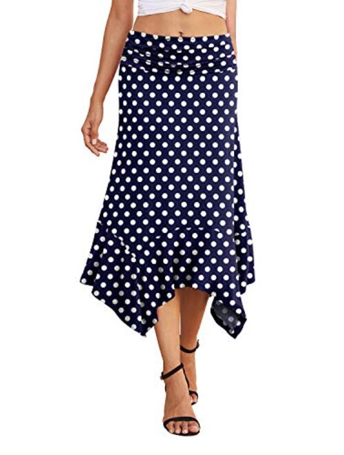 PrinStory Women's Casual Elegant Flowy Handkerchief Hemline Midi Skirt