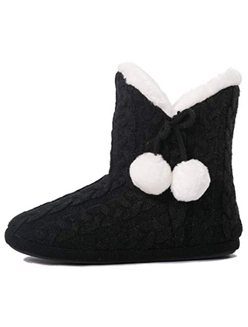 AIREE FAIREE Slippers Booties for Women Ladies Girls Slipper Boot Bootie Faux Fur Lined with Pom Poms