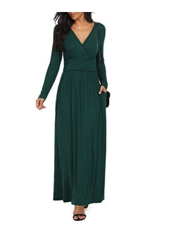 LILBETTER Women Long Sleeve Deep V Neck Loose Plain Long Maxi Casual Dress