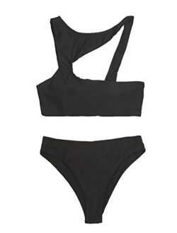 arttranson Sexy Bikini Womens Two Pieces Swimsuit Beach Swimwear Black Cut Out Bra High Cut Bottom