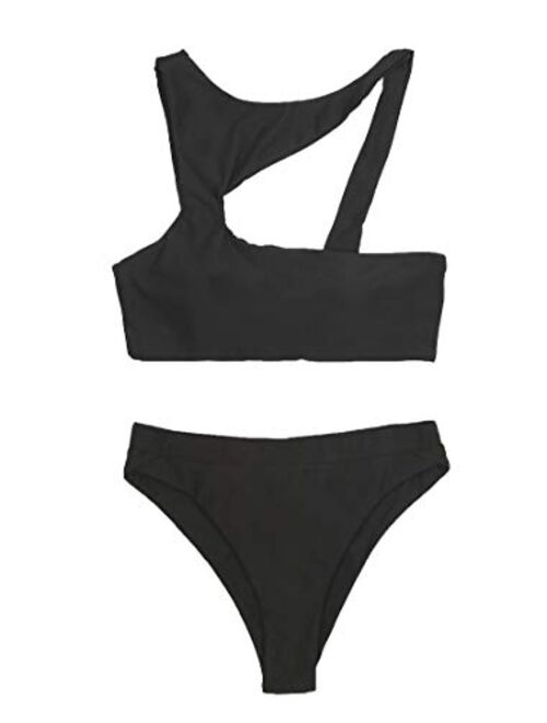 arttranson Sexy Bikini Womens Two Pieces Swimsuit Beach Swimwear Black Cut Out Bra High Cut Bottom