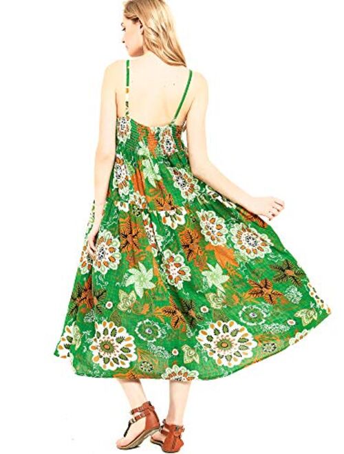 Womens Casual Spaghetti Strap Slip Summer Dresses,Cotton Bohemian Maxi Floral Print Long Beach Swing Dress