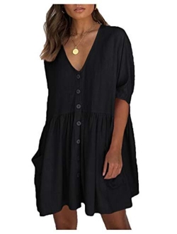 Agio Beach Swimsuit for Women Sleeve Coverups Bikini Cover Up Shirt Button Pocket Down Skirt