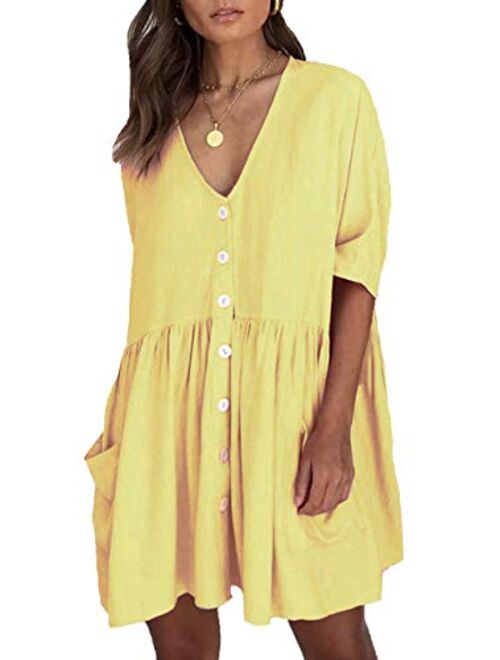 Wander Agio Beach Swimsuit for Women Sleeve Coverups Bikini Cover Up Shirt Button Pocket Down Skirt