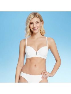 Women's Lightly Lined V-Wire Textured Bikini Top - Shade & Shore White