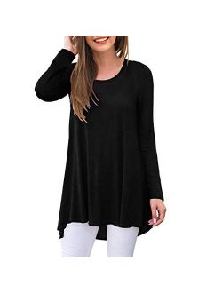 AWULIFFAN Women's Casual Long Sleeve Round Neck Loose Tunic T Shirt Blouse Tops