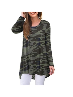 AWULIFFAN Women's Casual Long Sleeve Round Neck Loose Tunic T Shirt Blouse Tops