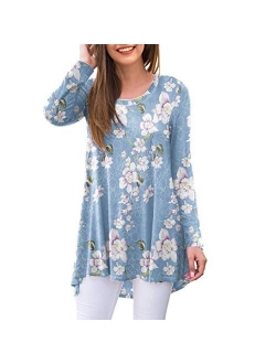 AWULIFFAN Women's Casual Long Sleeve Round Neck Loose Tunic T Shirt Blouse Tops