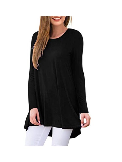 AWULIFFAN Women's Casual Long Sleeve Round Neck Loose Tunic T Shirt Blouse Tops