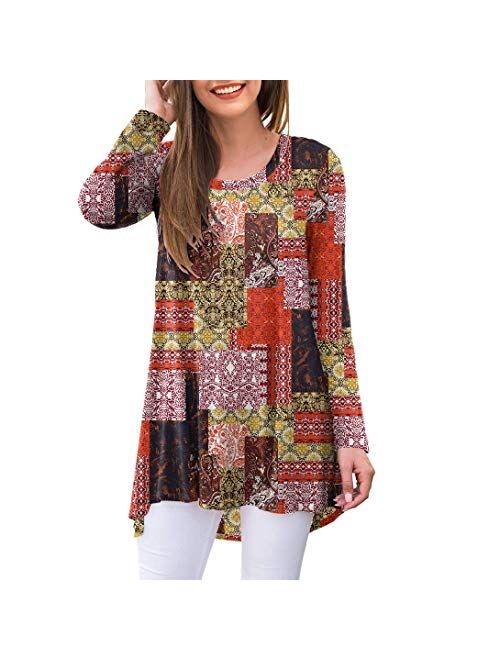 AWULIFFAN Women's Casual Long Sleeve Round Neck Loose Tunic T Shirt Blouse Tops