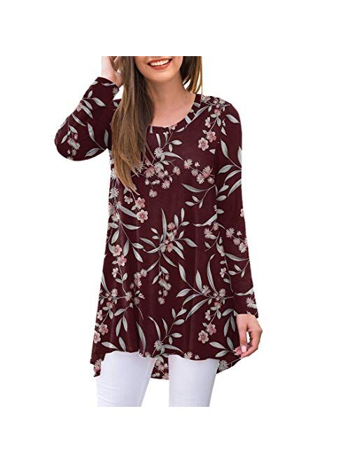 AWULIFFAN Women's Casual Long Sleeve Round Neck Loose Tunic T Shirt Blouse Tops