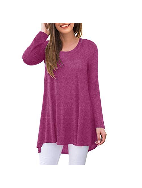 AWULIFFAN Women's Casual Long Sleeve Round Neck Loose Tunic T Shirt Blouse Tops