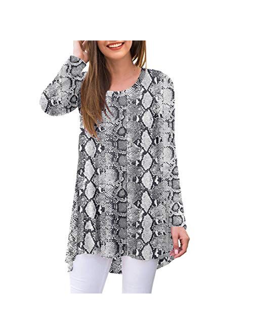 AWULIFFAN Women's Casual Long Sleeve Round Neck Loose Tunic T Shirt Blouse Tops