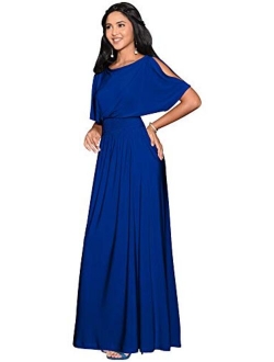 Womens Split Sleeves Smocked Elegant Cocktail Long Maxi Dress