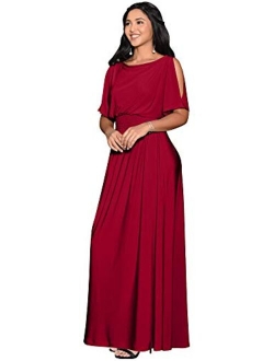 Womens Split Sleeves Smocked Elegant Cocktail Long Maxi Dress