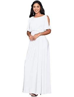 Womens Split Sleeves Smocked Elegant Cocktail Long Maxi Dress