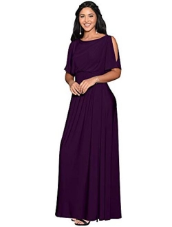 Womens Split Sleeves Smocked Elegant Cocktail Long Maxi Dress