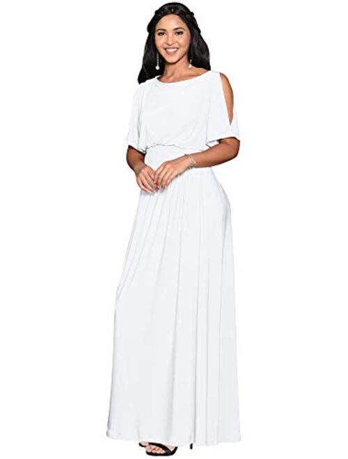 KOH KOH Womens Split Sleeves Smocked Elegant Cocktail Long Maxi Dress