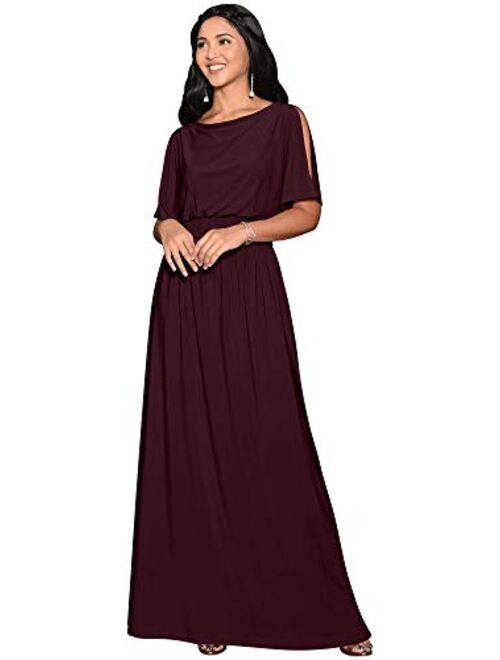 KOH KOH Womens Split Sleeves Smocked Elegant Cocktail Long Maxi Dress