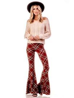 SWEETKIE Boho Flare Pants, Elastic Waist, Wide Leg Pants for Women, Solid & Printed, Stretchy and Soft