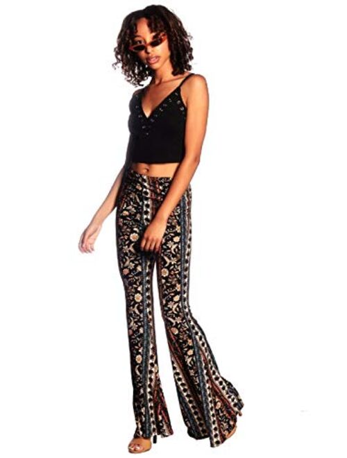 SWEETKIE Boho Flare Pants, Elastic Waist, Wide Leg Pants for Women, Solid & Printed, Stretchy and Soft