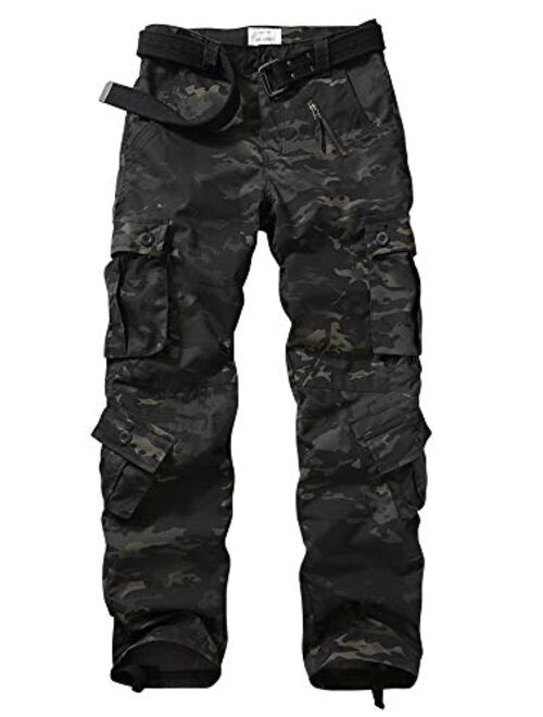 TRGPSG Men's Lightweight Hiking Pants Outdoor Ripstop Wild Cargo Pants Multi-Pocket Military Army Camo Casual Work Trousers