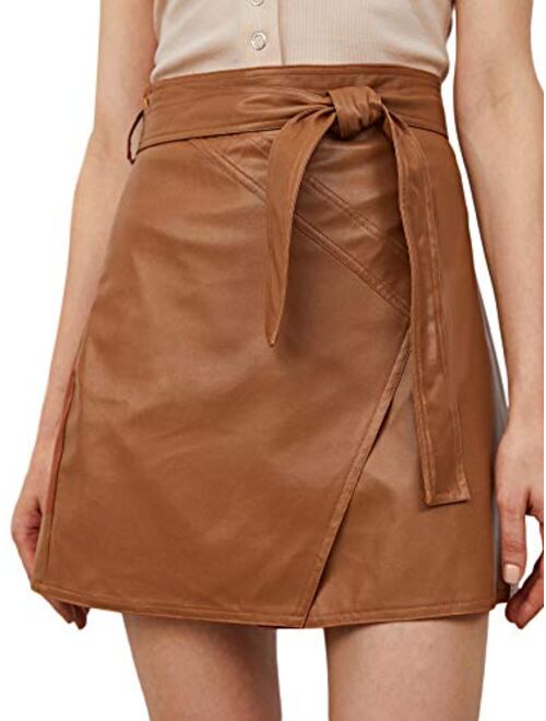 SheIn Women's High Waist Zipper Front Faux Leather Mini Skirt