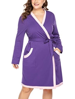 Women Plus Size Kimono Robes Cotton Knee Length Robe Knit Bathrobe Soft Sleepwear Ladies Loungewear XL-5XL