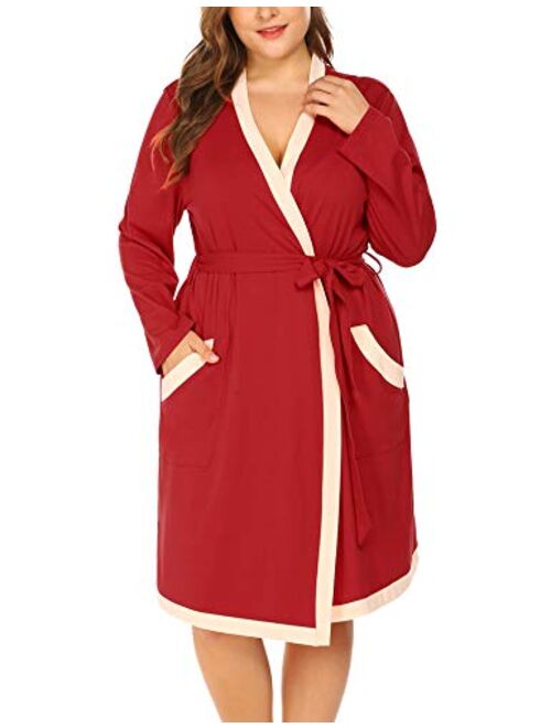 Women Plus Size Kimono Robes Cotton Knee Length Robe Knit Bathrobe Soft Sleepwear Ladies Loungewear XL-5XL