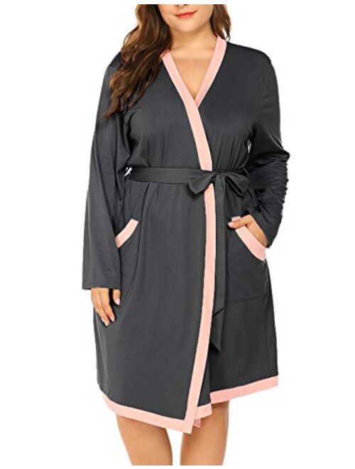 Women Plus Size Kimono Robes Cotton Knee Length Robe Knit Bathrobe Soft Sleepwear Ladies Loungewear XL-5XL