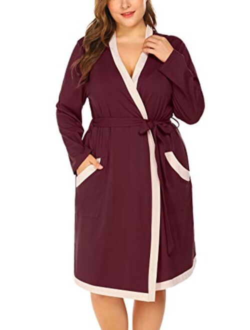 Women Plus Size Kimono Robes Cotton Knee Length Robe Knit Bathrobe Soft Sleepwear Ladies Loungewear XL-5XL