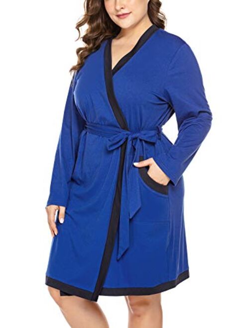 Women Plus Size Kimono Robes Cotton Knee Length Robe Knit Bathrobe Soft Sleepwear Ladies Loungewear XL-5XL